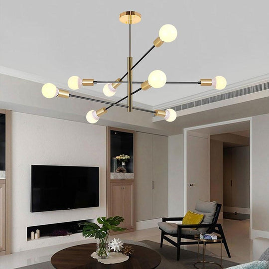 Modern Sputnik LED Geometric Chandelier – 8 Bulbs, Black Linear Design