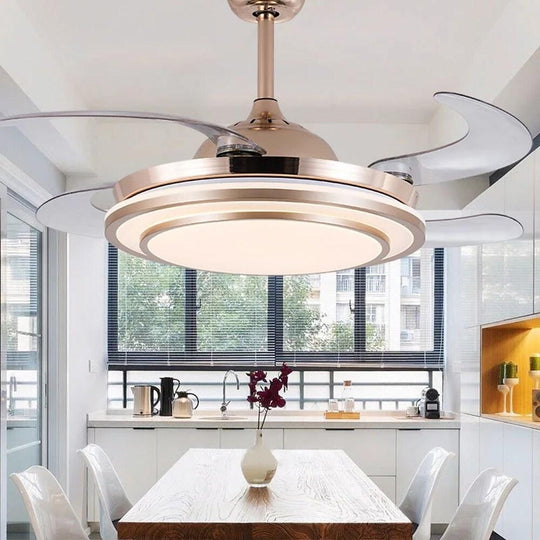 Gold Finish 4 Blade Retractable Ceiling Fan with LED Light