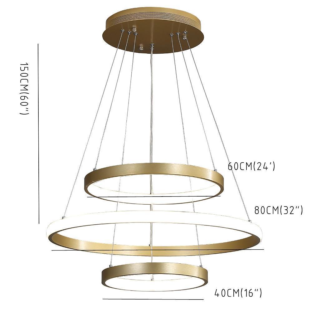 3-Ring Dimmable Contemporary Gold LED Chandelier Pendant Light