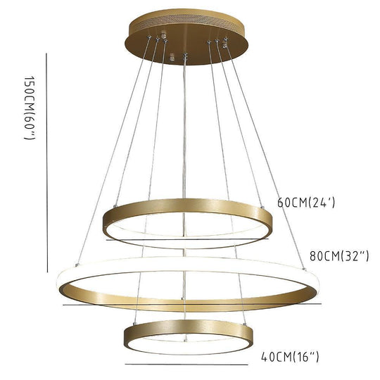 3-Ring Dimmable Contemporary Gold LED Chandelier Pendant Light