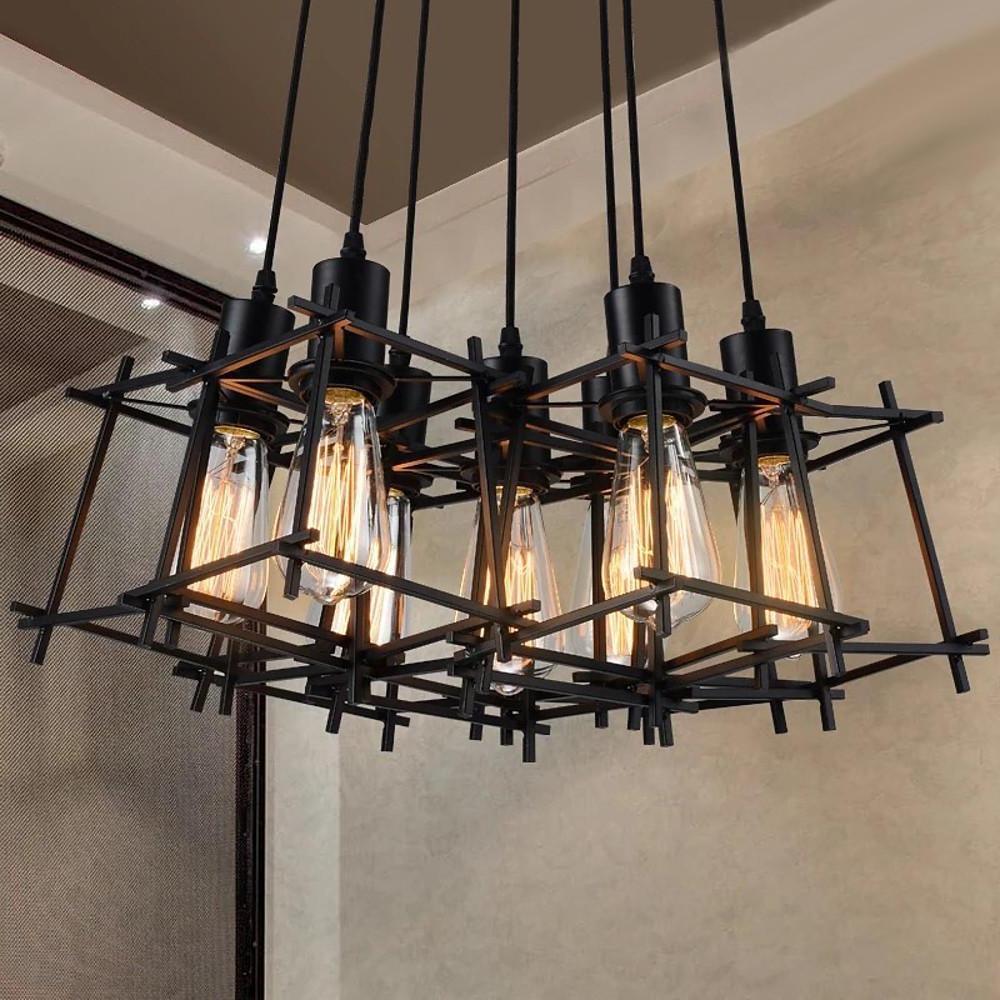 Vintage Metal Wire Lantern Industrial Chandelier