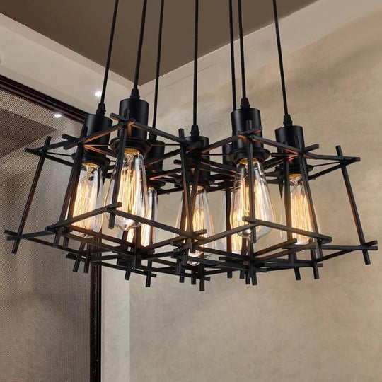 Vintage Metal Wire Lantern Industrial Chandelier