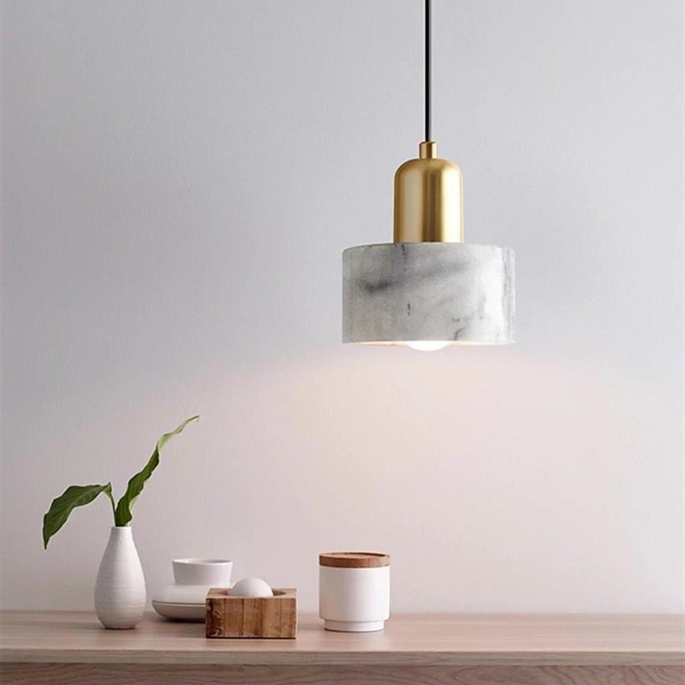 Minimalist Cylindrical Marble Pendant Light Copper LED Modern Hanging Lighting
