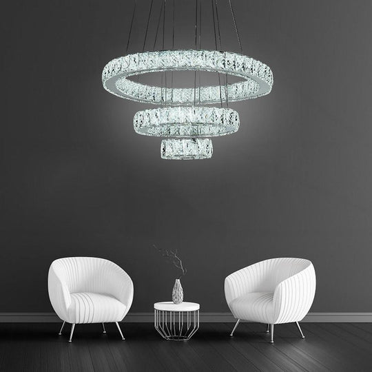 Modern 3-Tier Circles Suspended Crystal LED Chandelier
