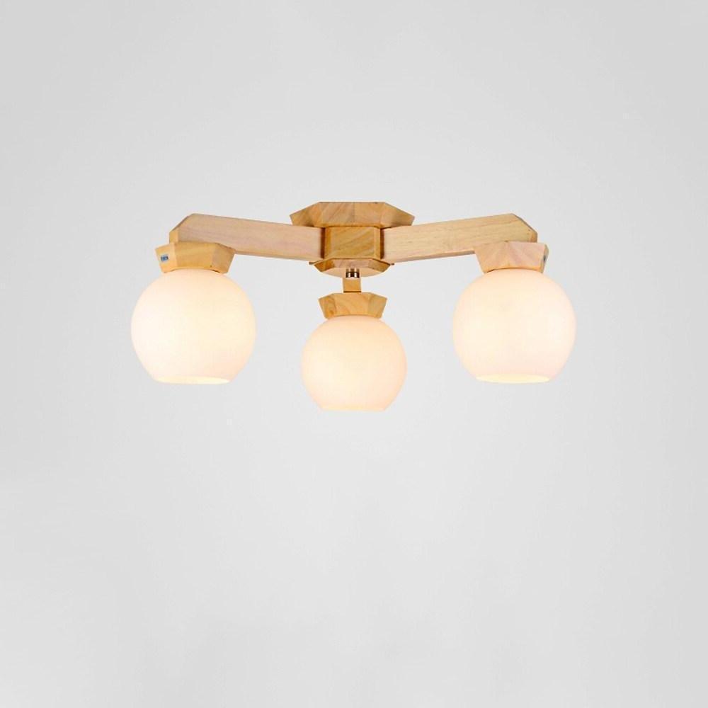 Nordic Style Wood LED Globe Flush Mount Ceiling Lighting