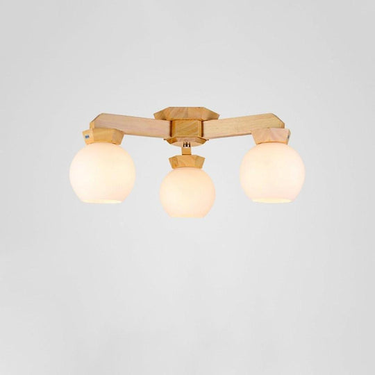 Nordic Style Wood LED Globe Flush Mount Ceiling Lighting