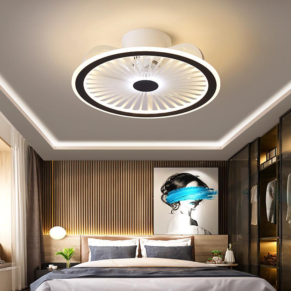 Modern Black & White Bladeless Ceiling Fan with LED Light
