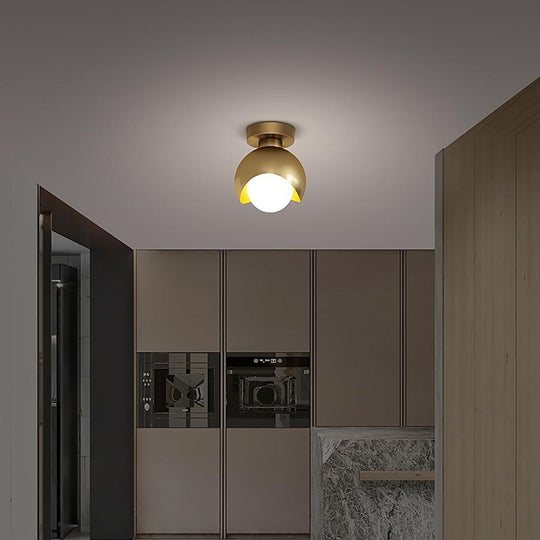 Nordic Copper Globe Flush Mount LED Ceiling Light 6"