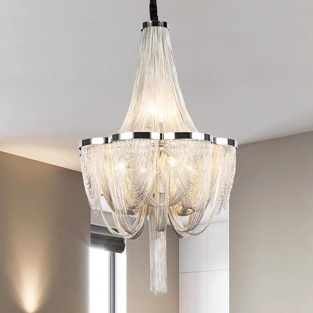 Silver 6-Light Electroplated Metal Modern Chandelier – Kitchen & Dining