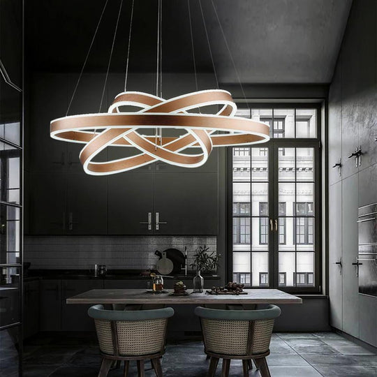 Modern Circle Foyer Chandelier – Adjustable 3-Ring LED Light