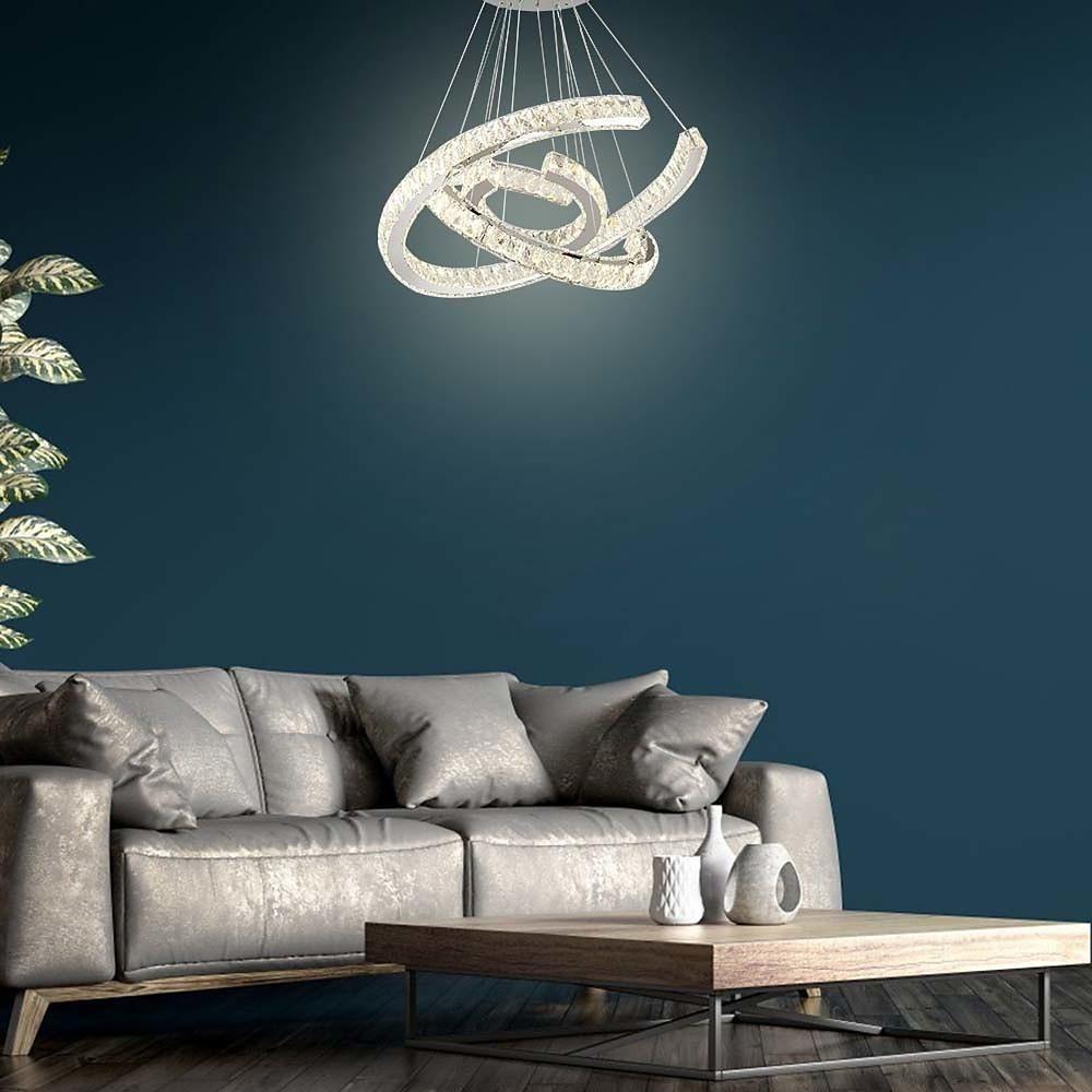 Wave LED Crystal Stainless Steel Chandelier