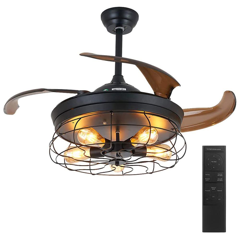 Farmhouse Style 3 Blade Retractable Ceiling Fan with LED Light