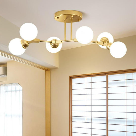 Linear Sputnik Semi-Flush Mount Light with 6 White Opal Glass Shades – 31" Diameter