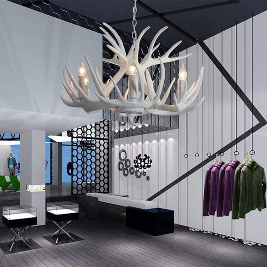 Vintage White Antler LED Chandelier – 4 / 6 / 8 Lights