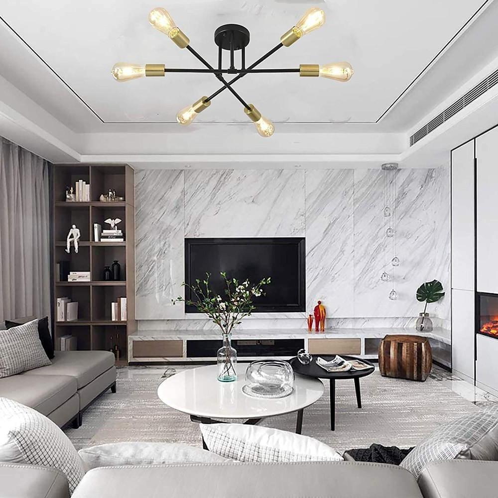 Minimalist Geometric Industrial Sputnik Chandelier 6 Bulbs Ceiling Light