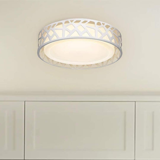 Round Metal Traditional Drum Flush Mount LED Ceiling Light