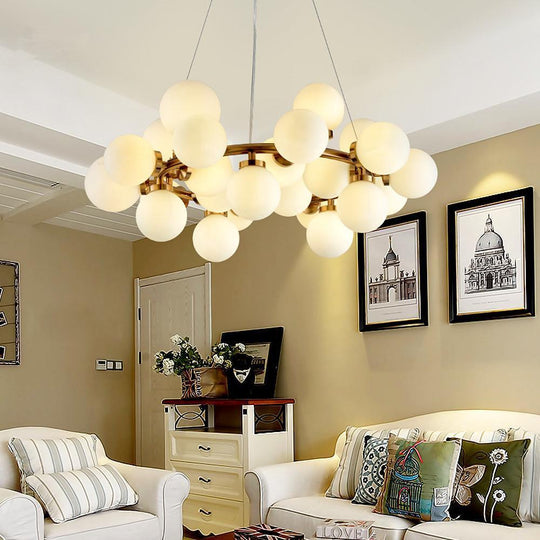 Clustered Glass Globe Electroplated Metal LED Modern Chandelier