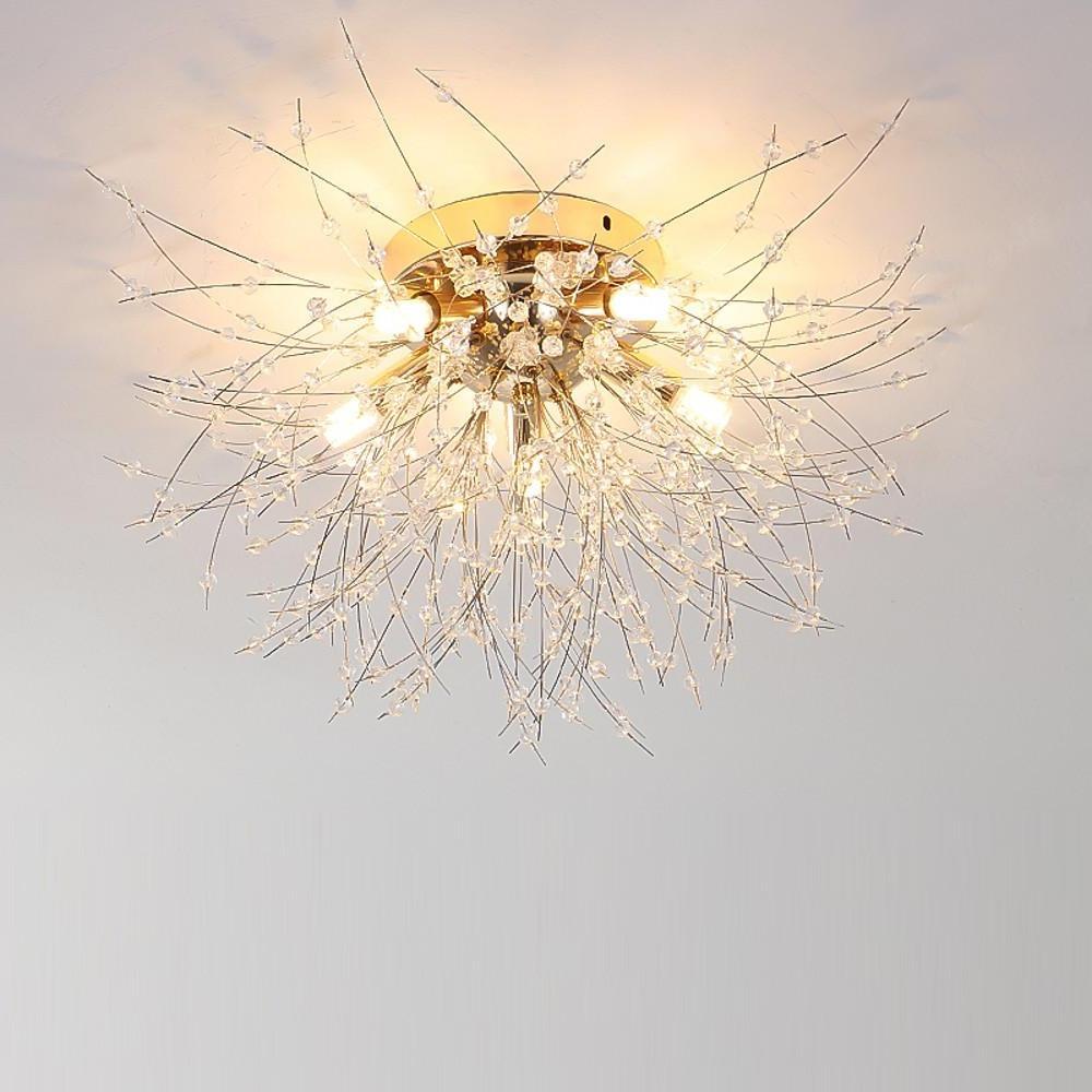5-Light Unique Branch Design Crystal LED Flush Mount Ceiling Light