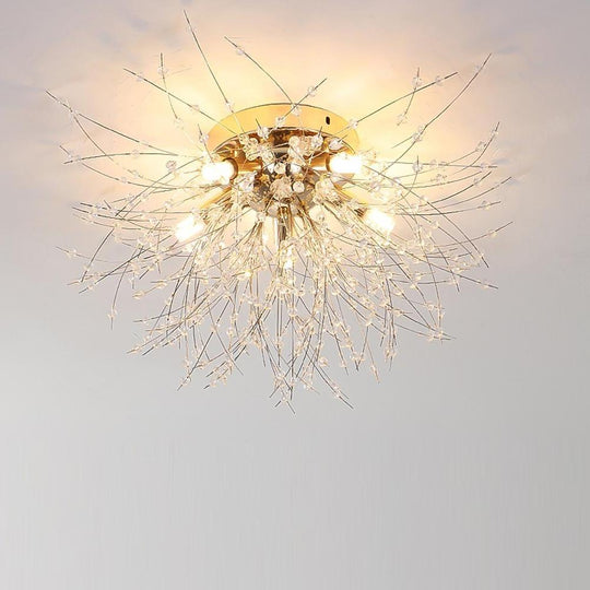 5-Light Unique Branch Design Crystal LED Flush Mount Ceiling Light