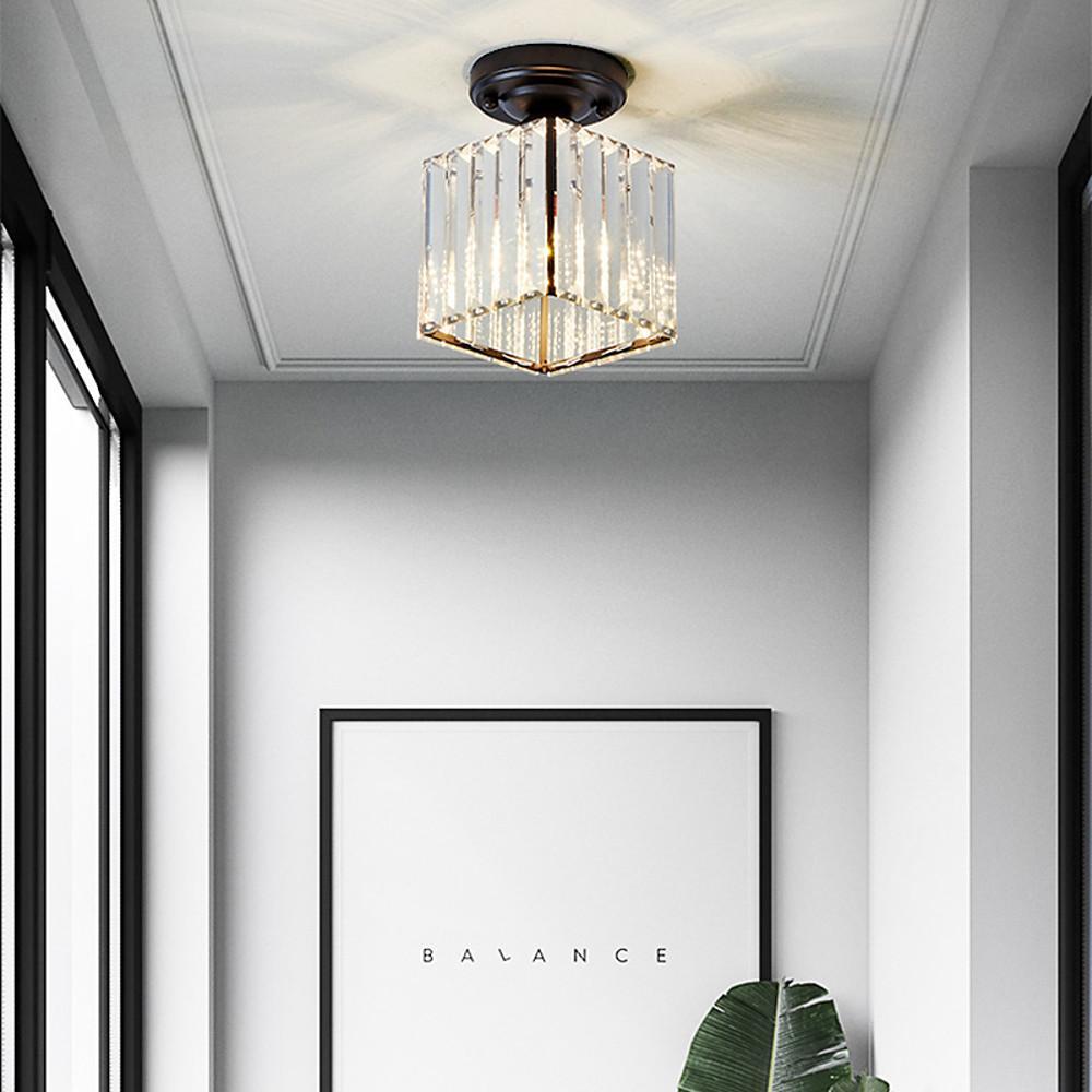 Modern Crystal Metal Industrial LED Semi-Flush Ceiling Light