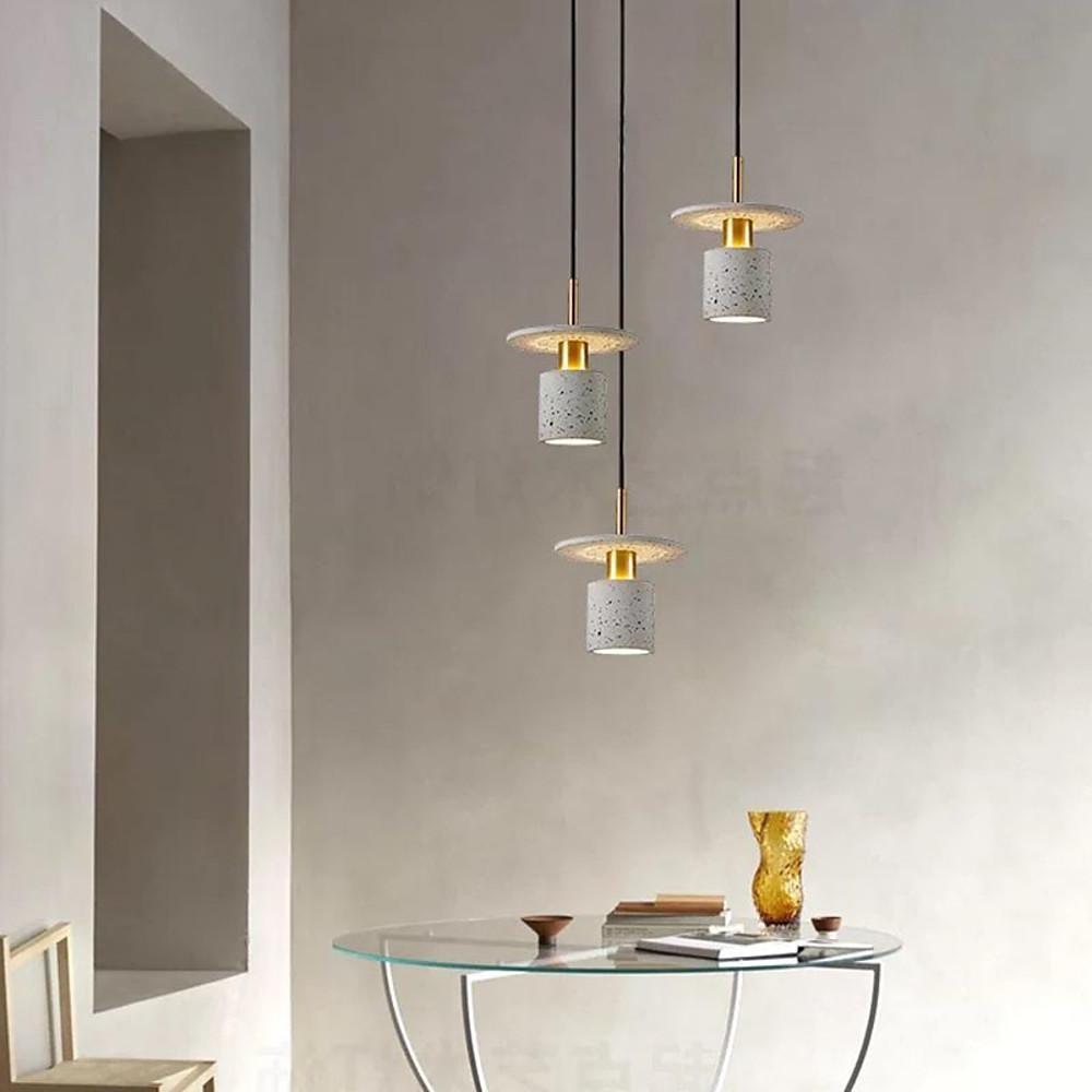 Terrazzo Inspired Cement Cylinder LED Pendant Light Modern Island Lighting