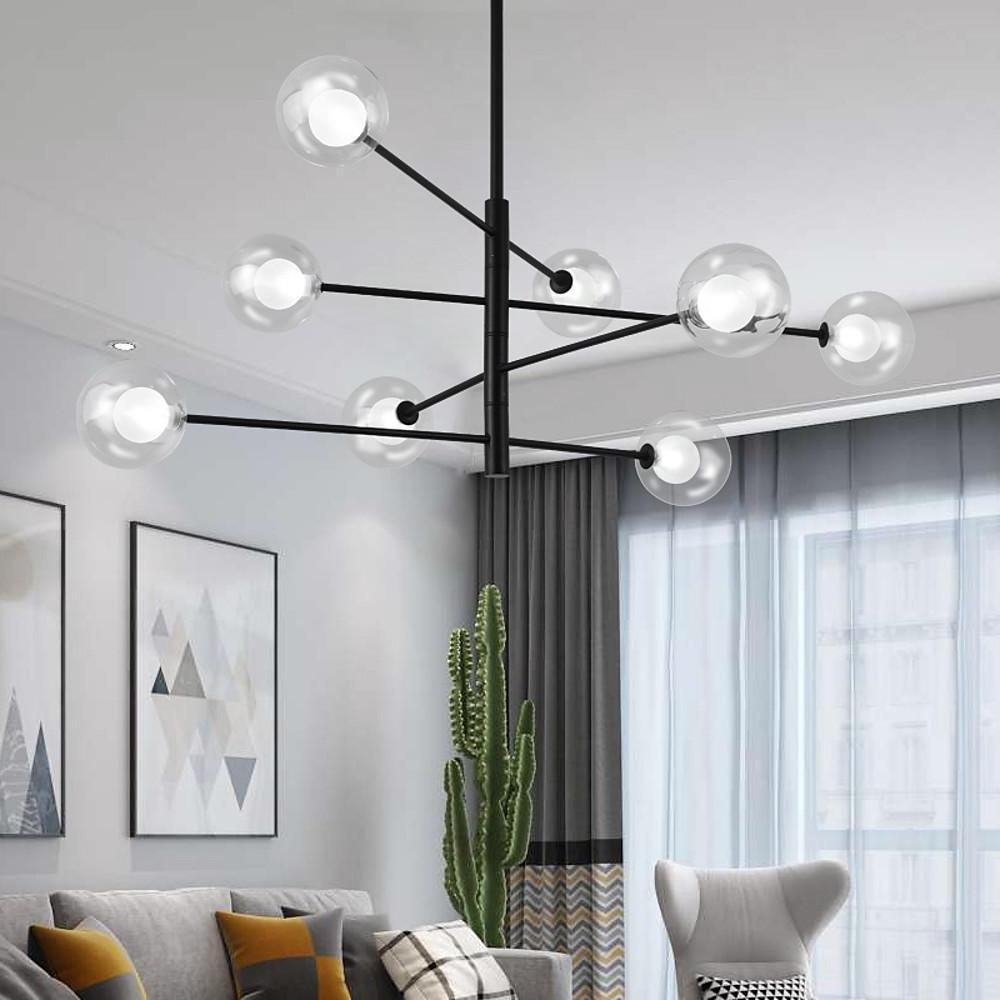 Linear Sputnik Chandelier with 8 Glass Shades