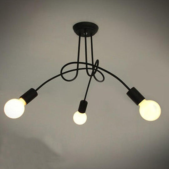 Simplistic Painted Metal Modern Chandelier with Exposed Twisted Stem