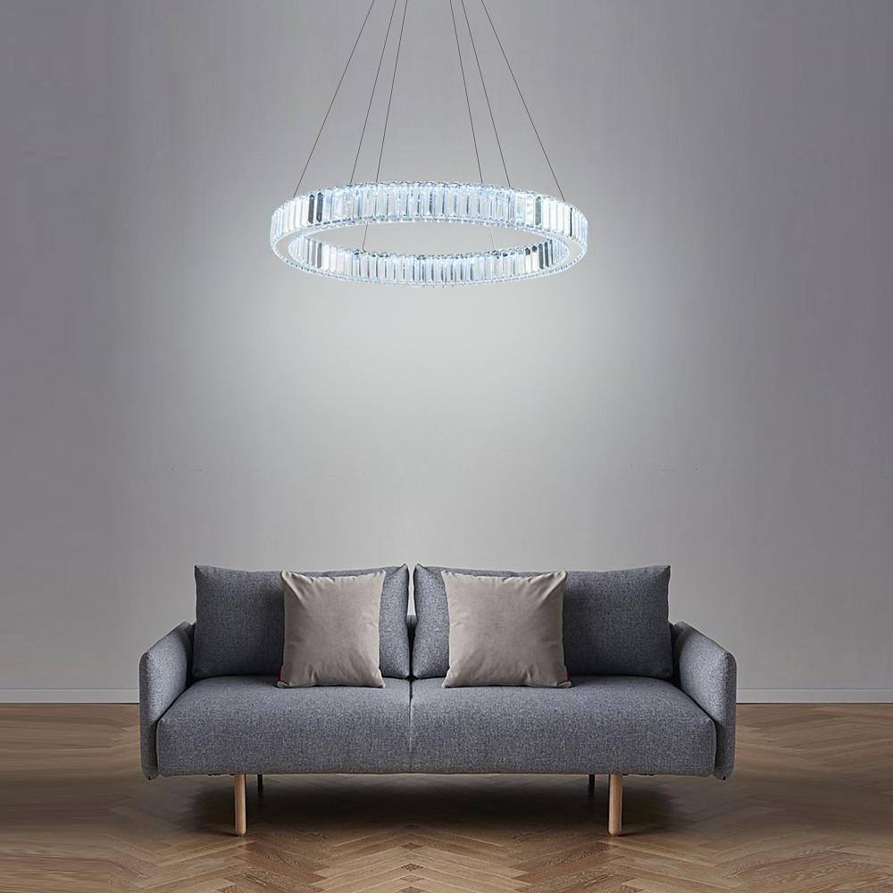 Luxury 1-Light Ring Shaped Wagon Wheel Crystal LED Chandelier – Gold Finish