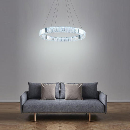 Luxury 1-Light Ring Shaped Wagon Wheel Crystal LED Chandelier – Gold Finish