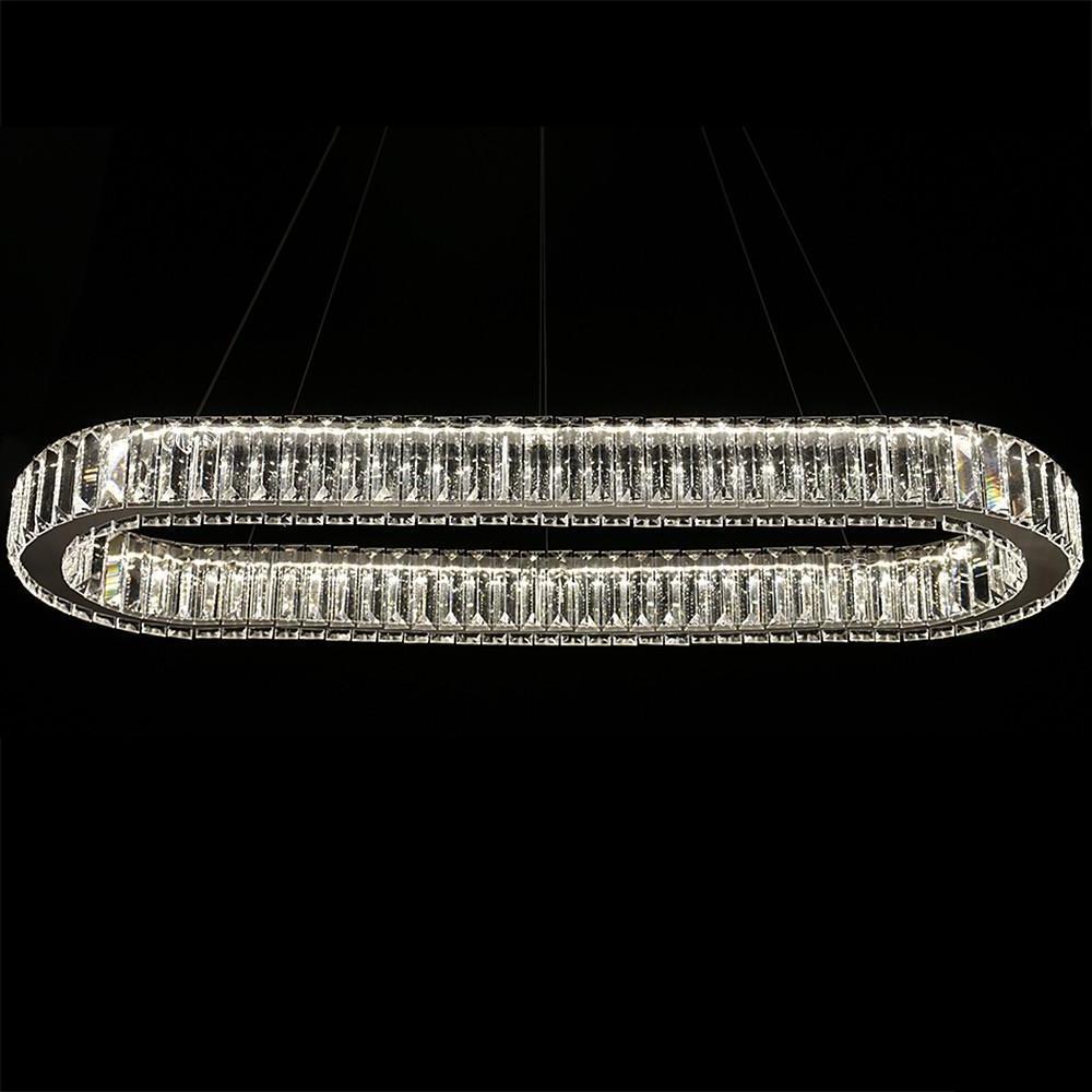 Chrome & Gold Crystal Oval Ring LED Pendant Chandelier