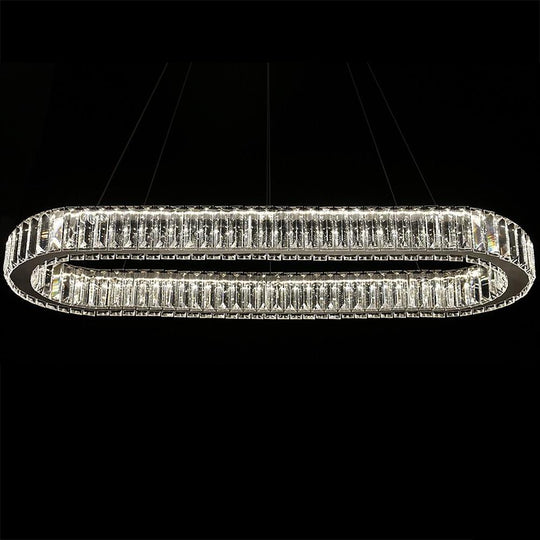 Chrome & Gold Crystal Oval Ring LED Pendant Chandelier