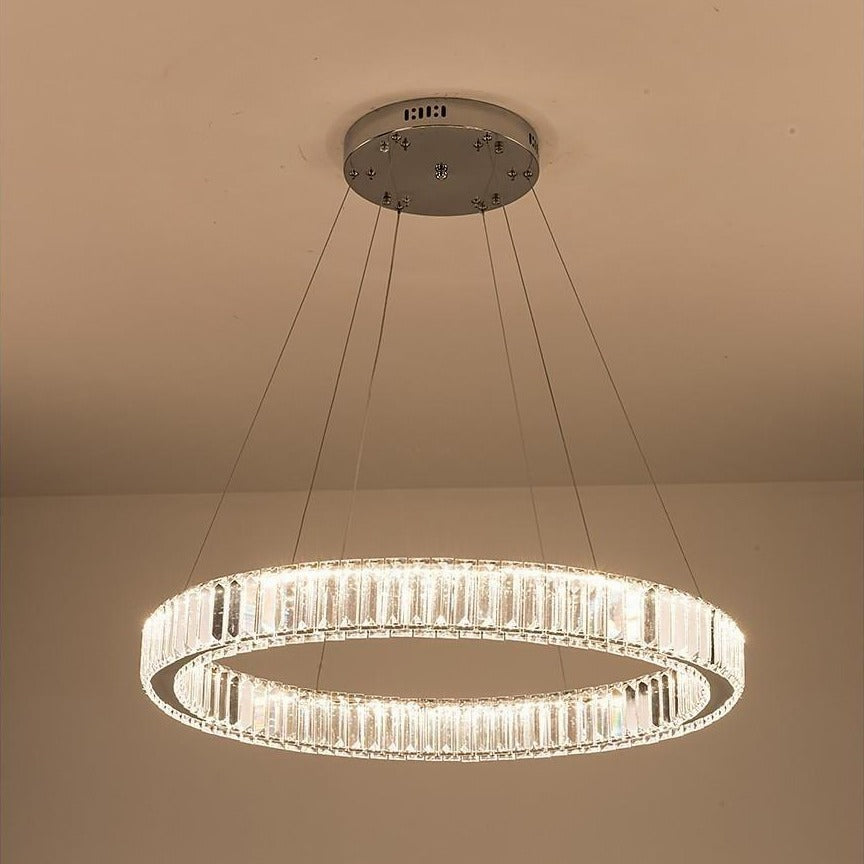 Luxury 1-Light Ring Shaped Wagon Wheel Crystal LED Chandelier – Gold Finish