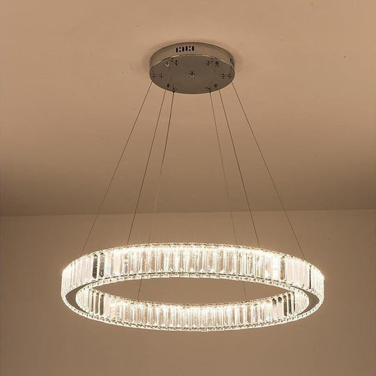 Luxury 1-Light Ring Shaped Wagon Wheel Crystal LED Chandelier – Gold Finish