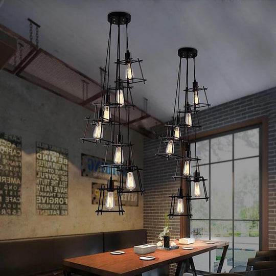 Vintage Metal Wire Lantern Industrial Chandelier