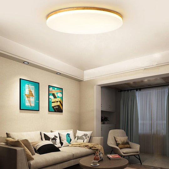 Circular Minimalist Flush Mount Wood Acrylic LED Ceiling Light