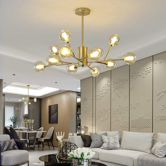 12-Bulb Glass Sputnik LED Nordic Pendant Chandelier