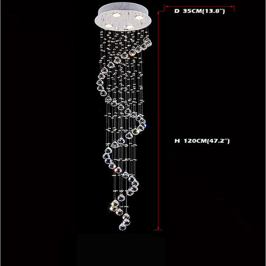 Spiraling Modern Crystal Chandelier with Electroplated Metal Finish
