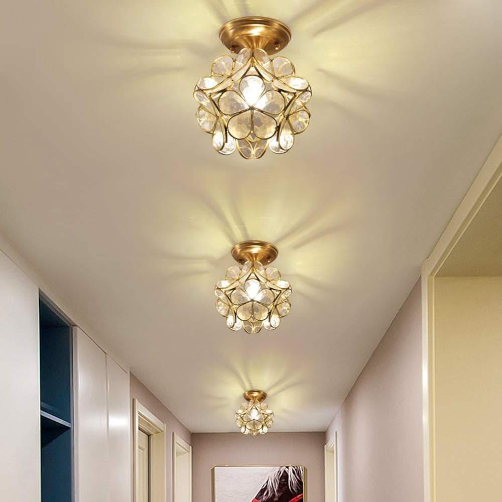 Candelabra Flower Hallway Flush Mount Copper Glass LED Ceiling Light