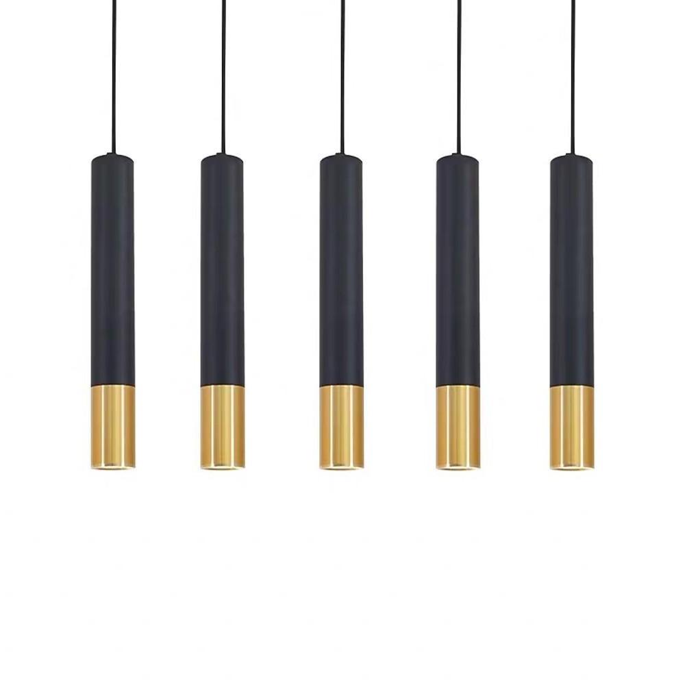 Elongated Cylinder Black and Gold LED Pendant Light