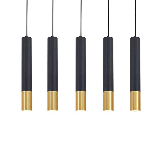 Elongated Cylinder Black and Gold LED Pendant Light