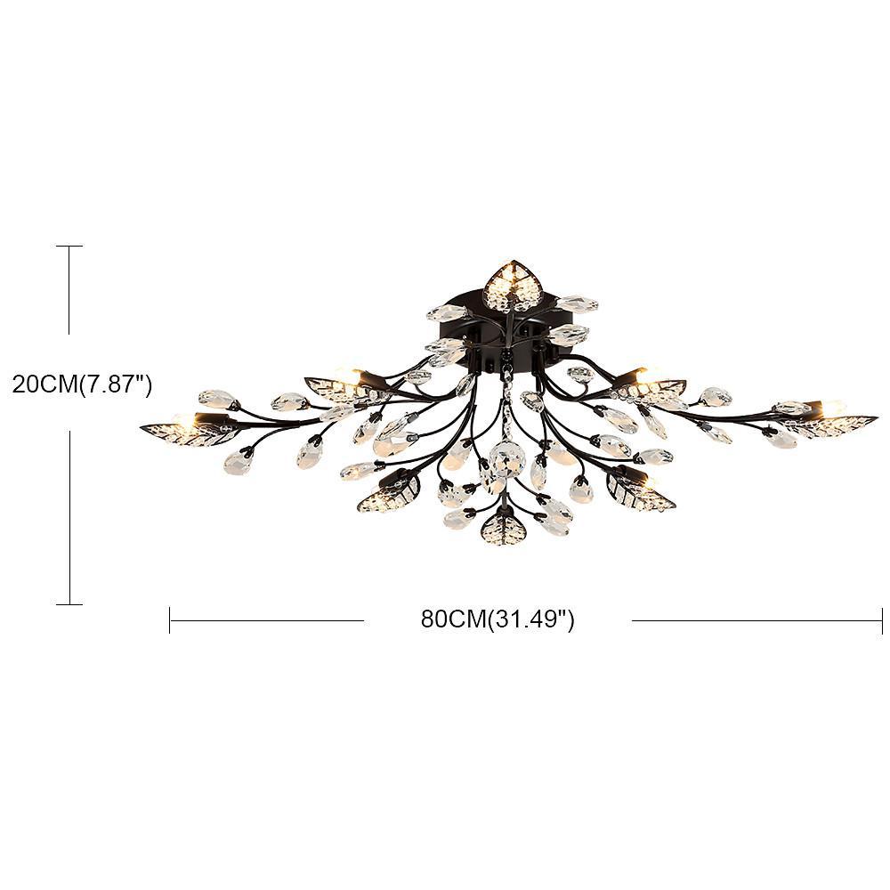 Vintage Crystal Branches – 8-Light Leaf Semi-Flush Mount LED Chandelier