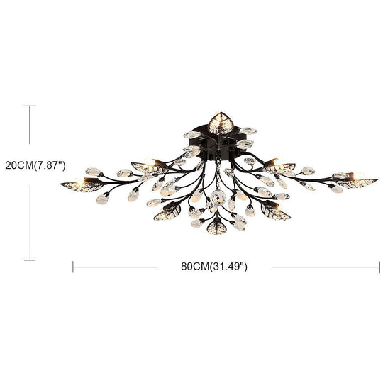 Vintage Crystal Branches – 8-Light Leaf Semi-Flush Mount LED Chandelier