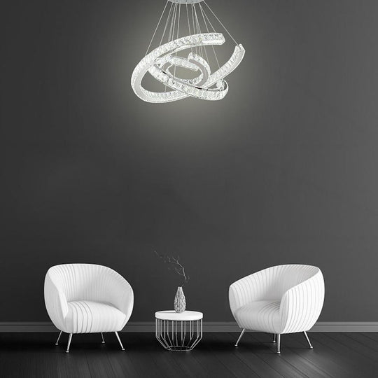 Wave LED Crystal Stainless Steel Chandelier