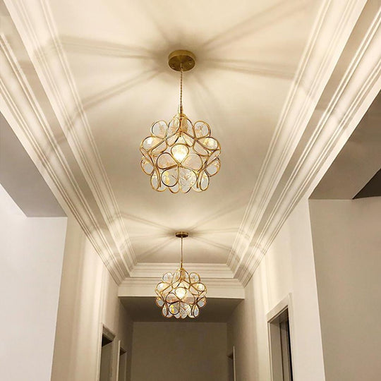 Flower Patterned Modern Glass Copper Pendant Light
