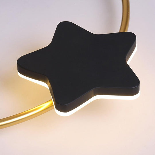 Moon and Star Dimmable Flush Mount LED Kids Bedroom Ceiling Light