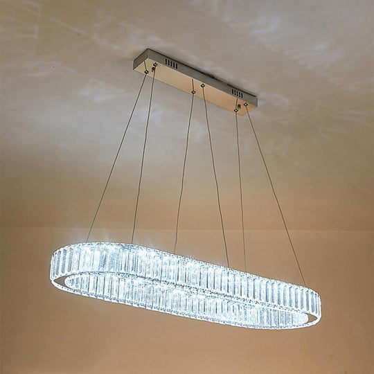 Chrome & Gold Crystal Oval Ring LED Pendant Chandelier