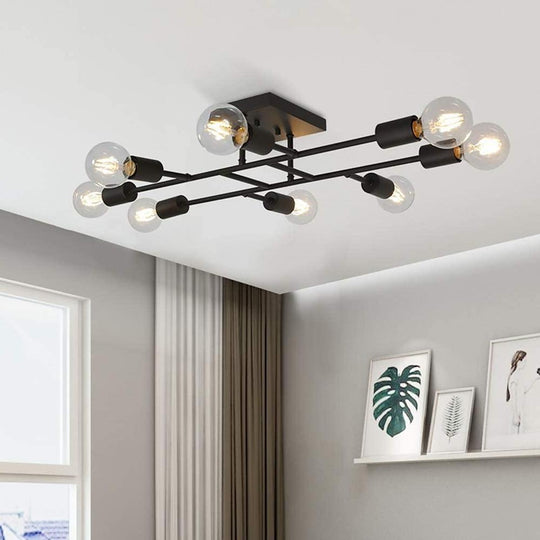 8-Light Antique Brass Vintage LED Semi-Flush Mount Ceiling Light