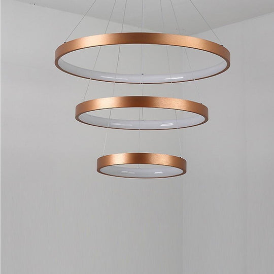 Acrylic Bronze 3-Tier Ring Dimmable LED Chandelier – 59" Adjustable Pendant Light
