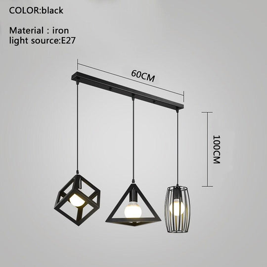 Geometric LED Adjustable Black Vintage Pendant Light