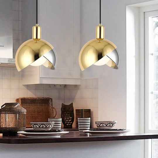 Industrial Dual-Tone Semi Globe Glass Pendant Light